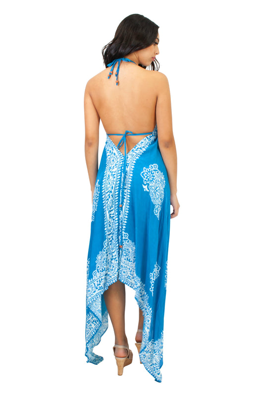 Lazy Daisy Adjustable halter handkerchief dress in Blue (LD5074)