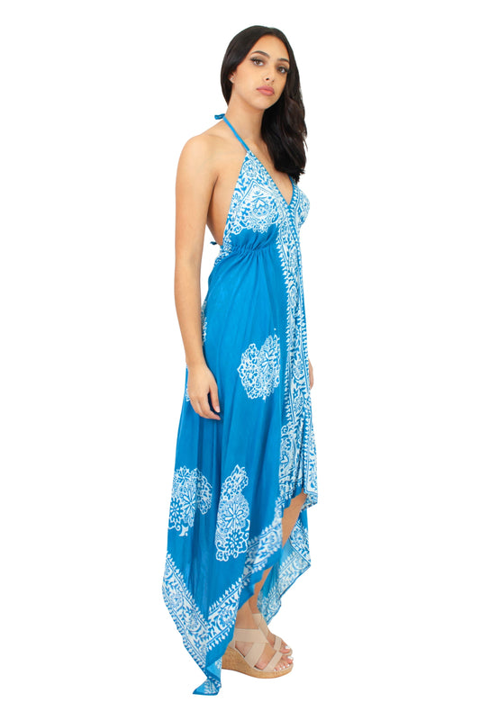 Lazy Daisy Adjustable halter handkerchief dress in Blue (LD5074)