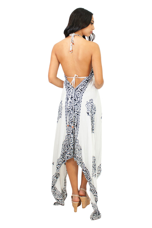 Lazy Daisy Adjustable halter handkerchief dress in White (LD5074)