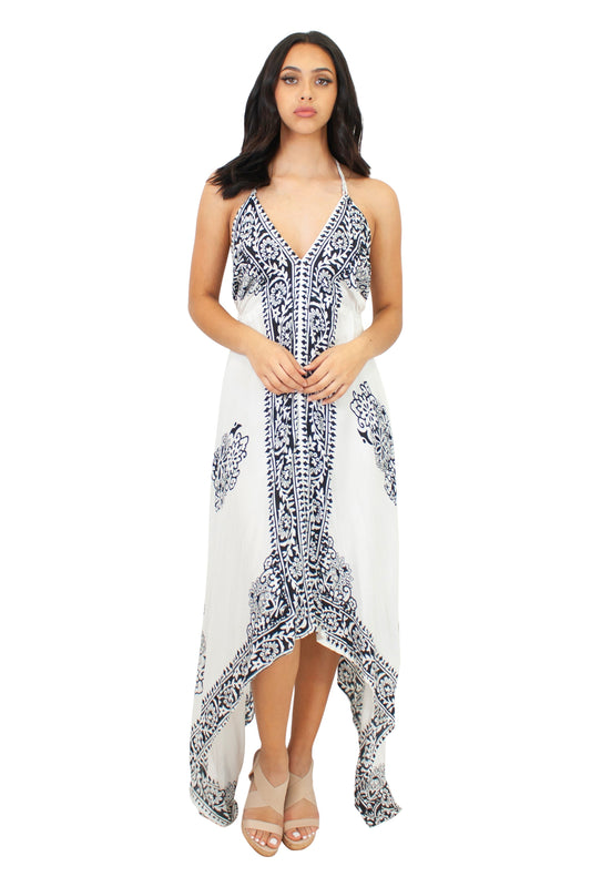 Lazy Daisy Adjustable halter handkerchief dress in White (LD5074)