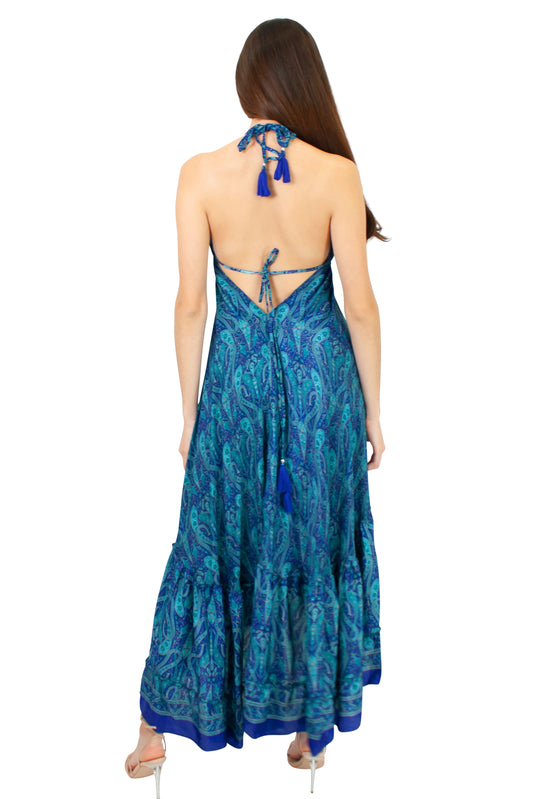 Lazy Daisy high-low adjustable halter dress Blue (DK-07V)