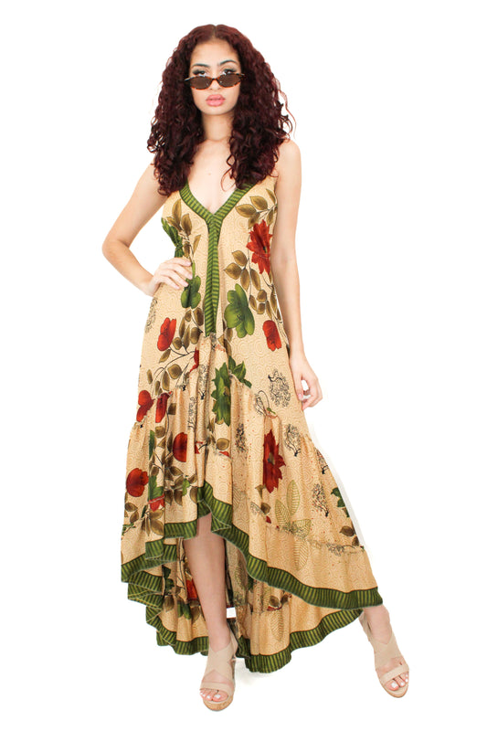 Lazy Daisy high-low adjustable halter dress in Natural MIx (DK-07s)