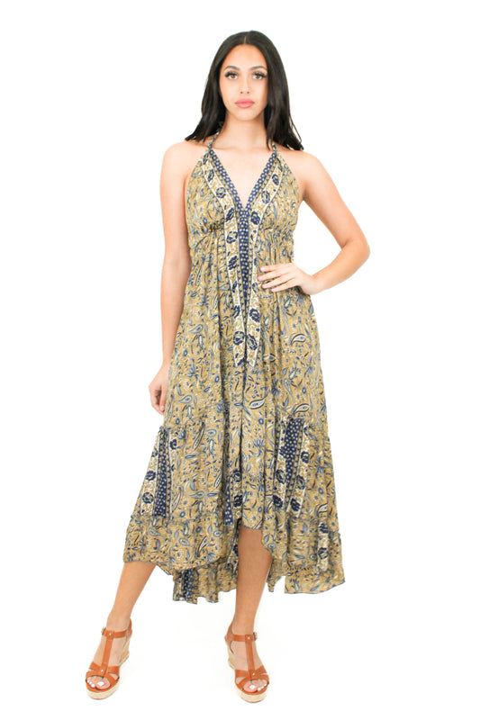 Lazy Daisy high-low adjustable halter dress in Natural (DK-5036S)