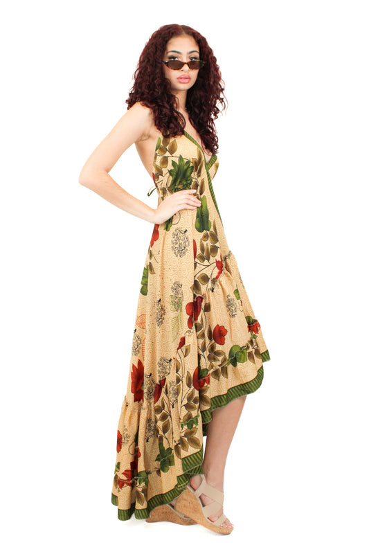 Lazy Daisy high-low adjustable halter dress in Natural MIx (DK-07s)