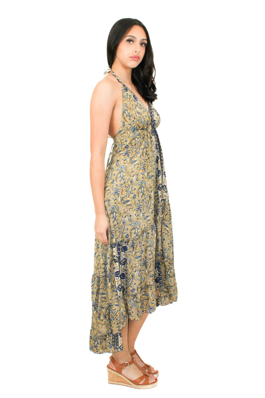 Lazy Daisy high-low adjustable halter dress in Natural (DK-5036S)