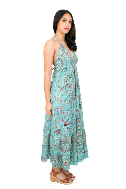 Lazy Daisy Adjustable halter dress in Turquoise (DK-5036S)
