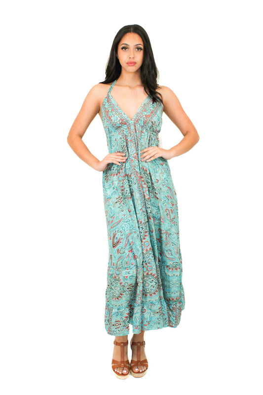 Lazy Daisy Adjustable halter dress in Turquoise (DK-5036S)