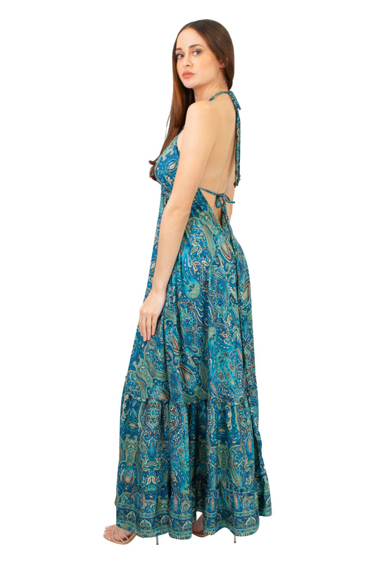 Lazy Daisy Maxi adjustable halter dress in Turquoise (DK-6320s)