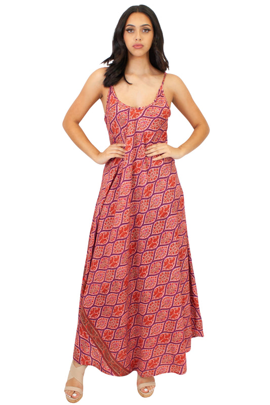 A scoop neck Maxi Dress in printed Red (FA-32-2020)