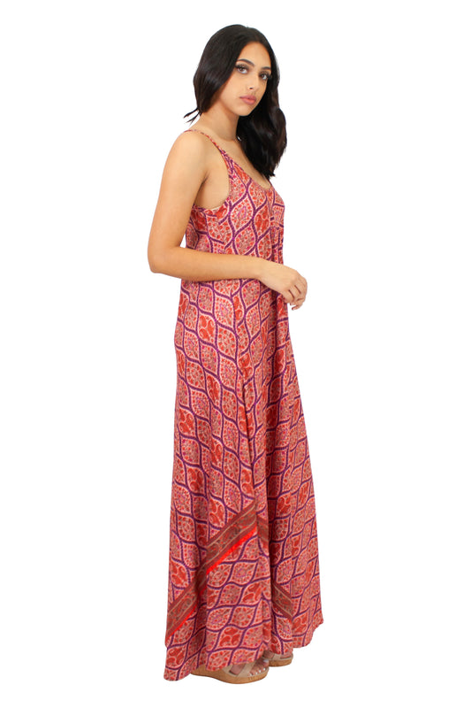 A scoop neck Maxi Dress in printed Red (FA-32-2020)