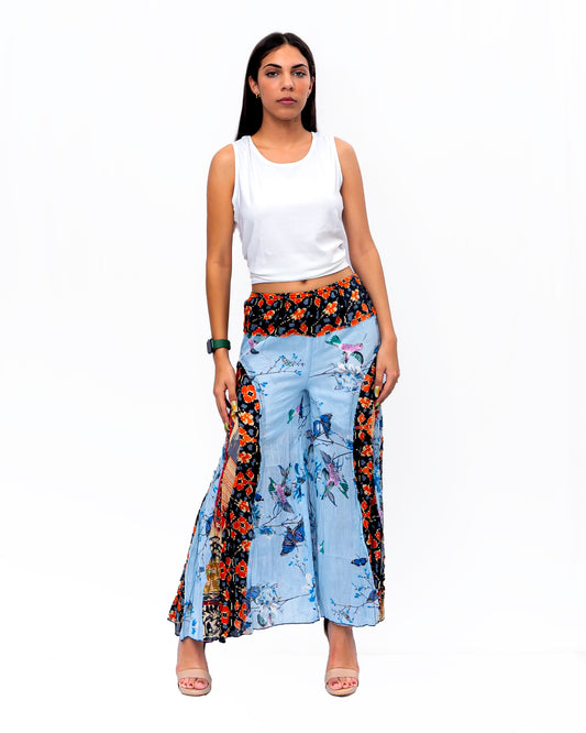 Solid Flared Multi Print Pant