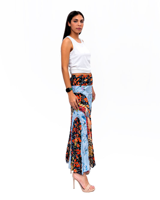 Solid Flared Multi Print Pant