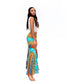 Solid Flared Multi Print Pant in Blue