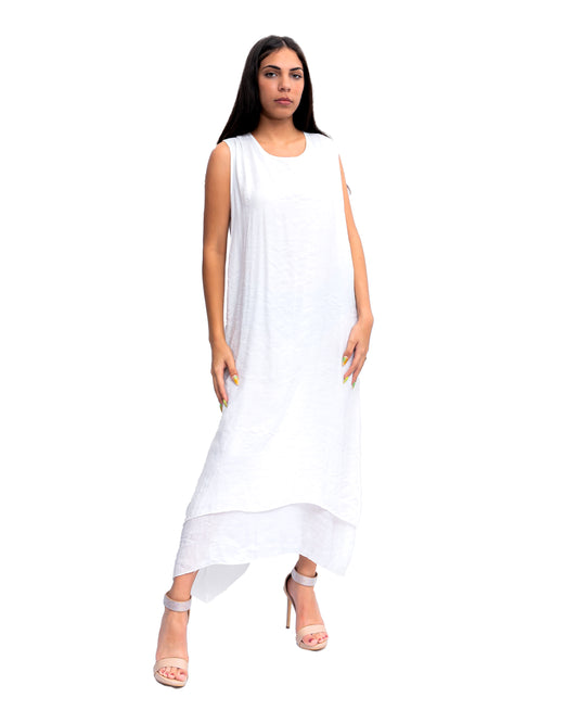 Double Layer Long Maxi Dress in White
