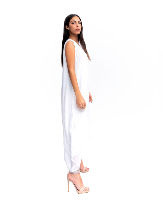 Double Layer Long Maxi Dress in White