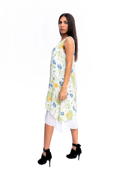 Double Layer Flower Print Shift Dress