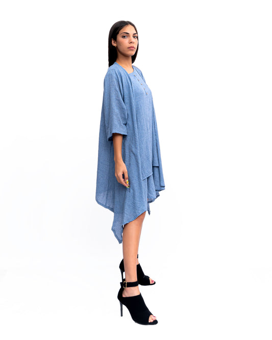 Blue Plain Open Jacket/ Shrug