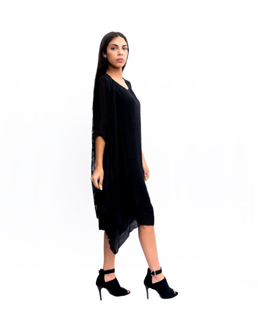 Double layer Black Midi Dress
