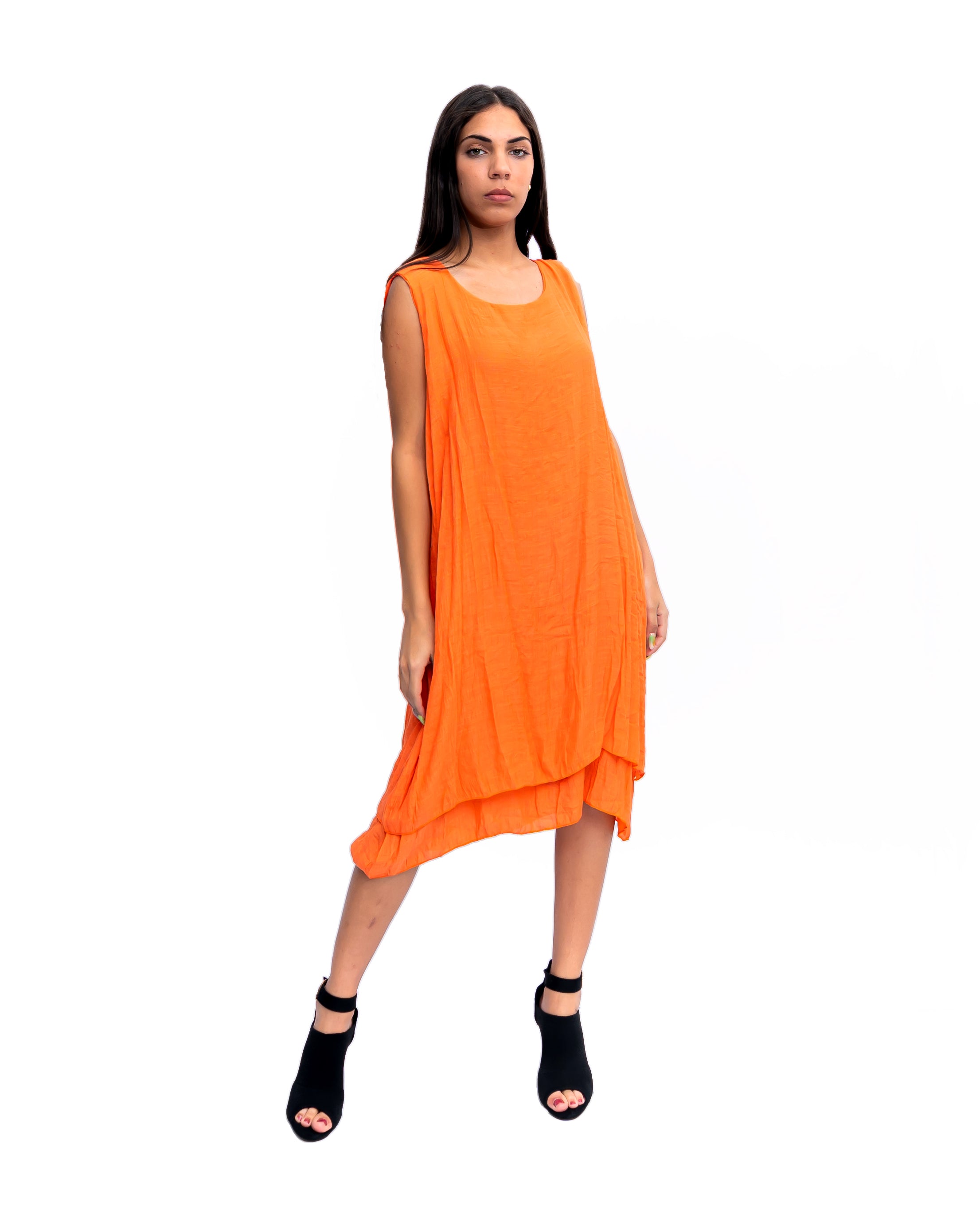Rust Orange Soft High Low Dress