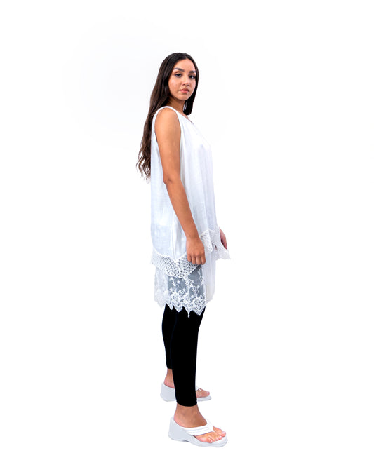 White Lace & Net Midi Dress
