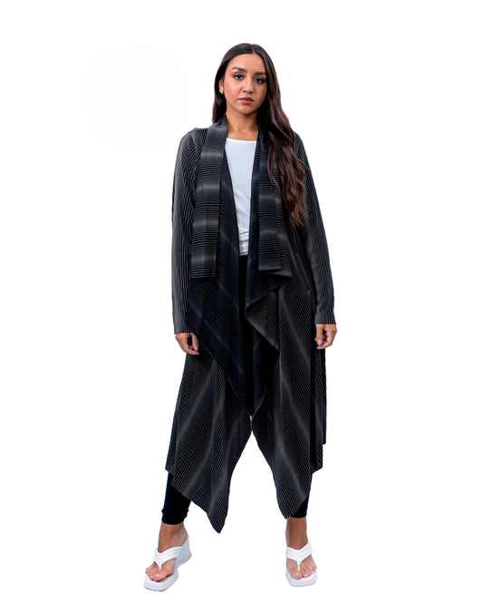 Black Printed Open Jacket/ Long High Shrug