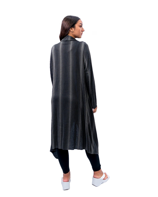 Black Printed Open Jacket/ Long High Shrug