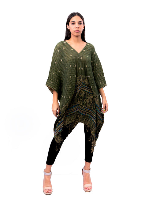 Printed Green Kaftan Long Jacket