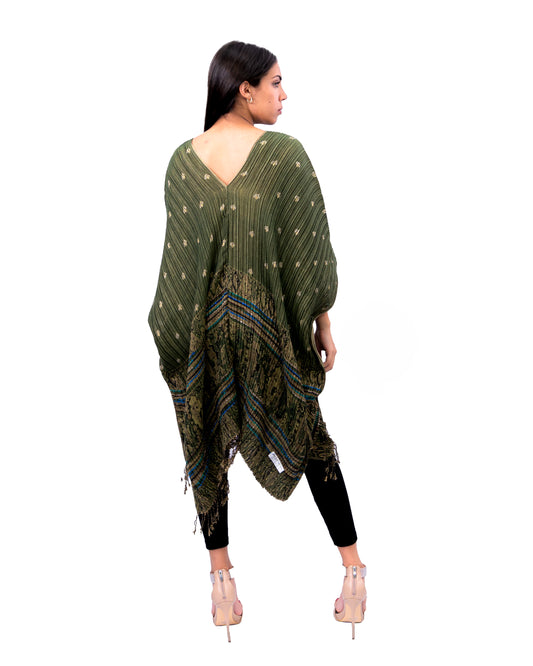 Printed Green Kaftan Long Jacket