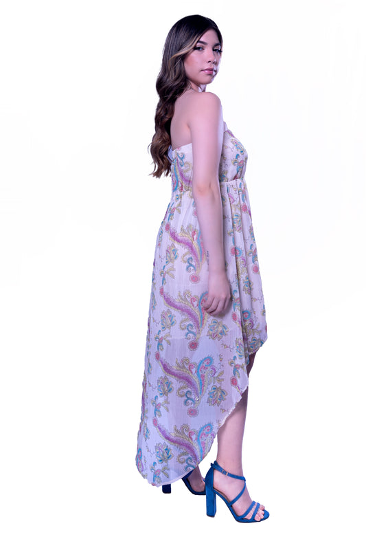 Off shoulder Printed High Low Dress