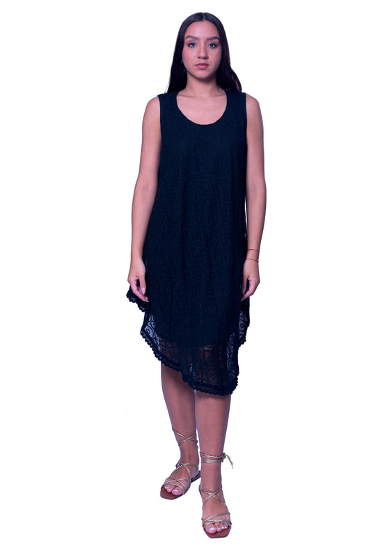 DK 125 Double Layer High Low Net Dress in Black