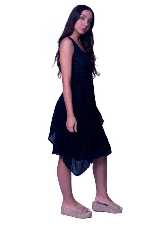 High Low dori Pattern dress in Black