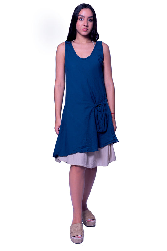 Plain Short A line Dress in Blue