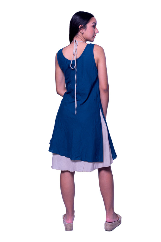 Plain Short A line Dress in Blue