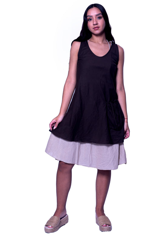 Double Layer Short High Low Dress Black