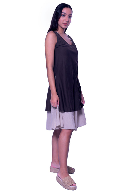 Double Layer Short High Low Dress Black