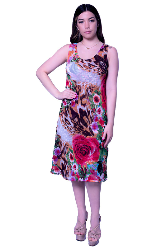 Animal Print Shift Reversible Midi Dress
