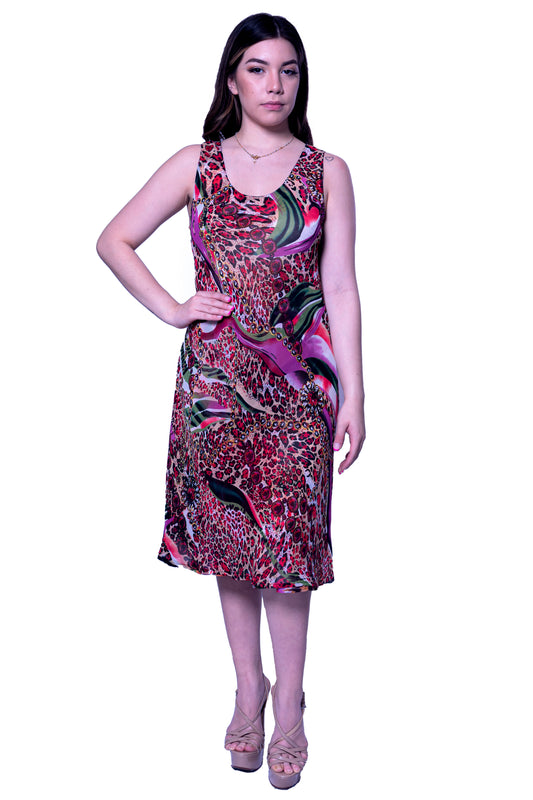 Animal Print Shift Reversible Midi Dress
