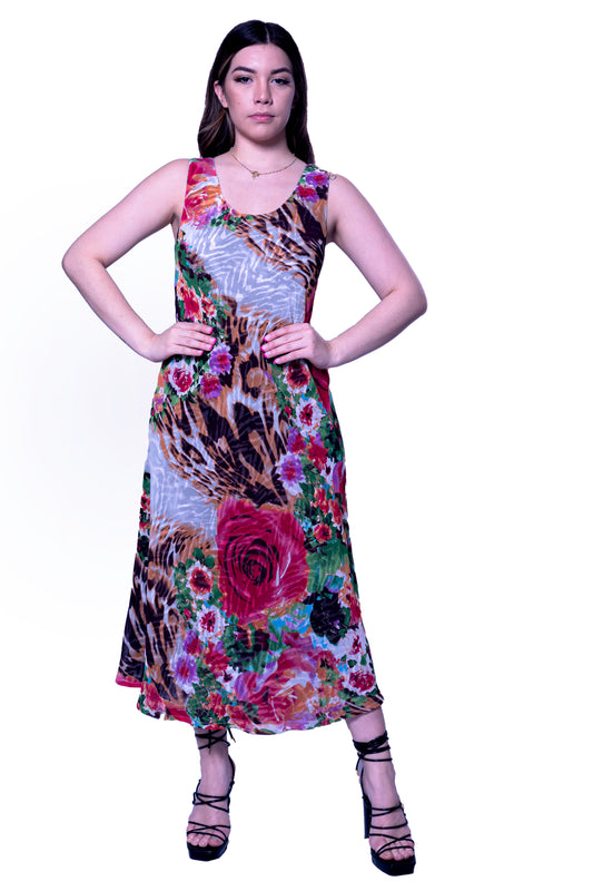 Animal Floral Print Long Reversible Maxi Dress