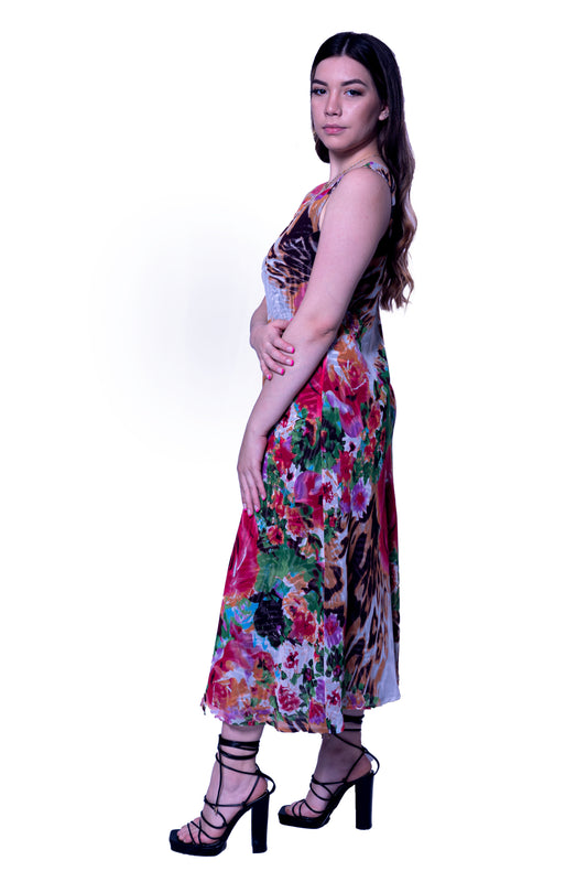 Animal Floral Print Long Reversible Maxi Dress