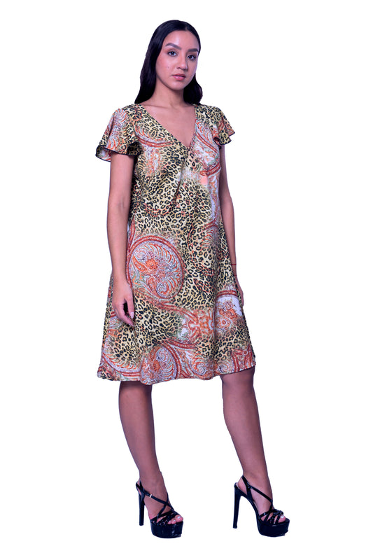 Animal Print Ruffle sleeves Short Dress