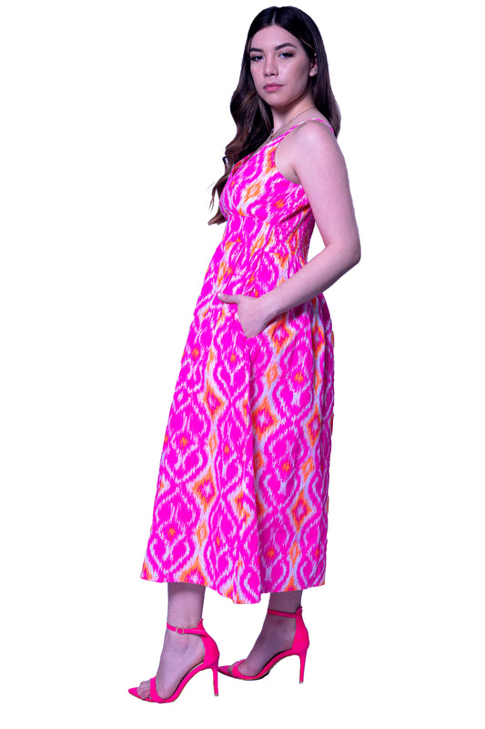 Printed Pink Long Cotton Dress