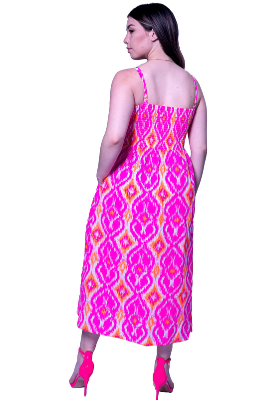 Printed Pink Long Cotton Dress