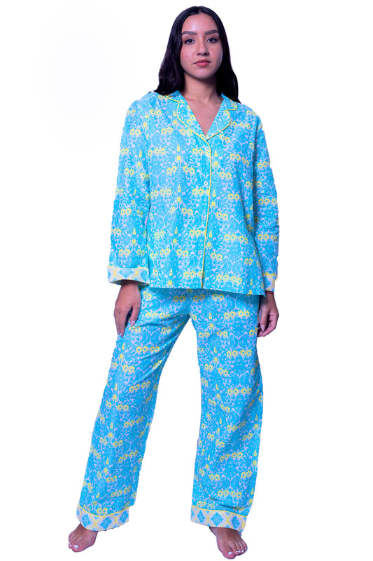 Cotton Printed Short Top in Blue