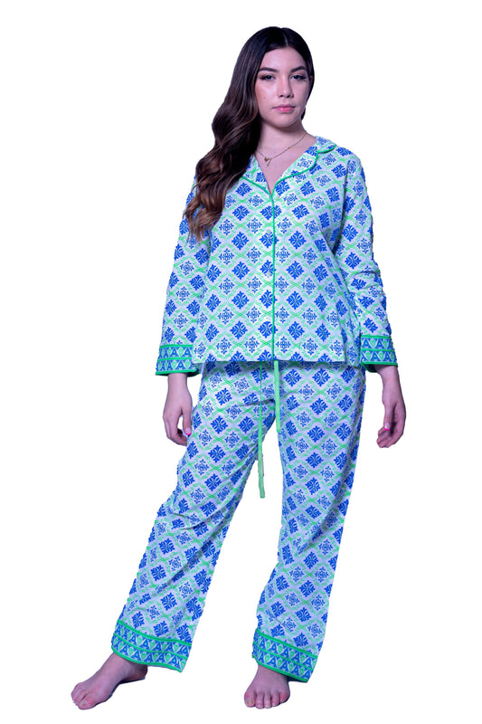Cotton Printed Shirt style top in Blue