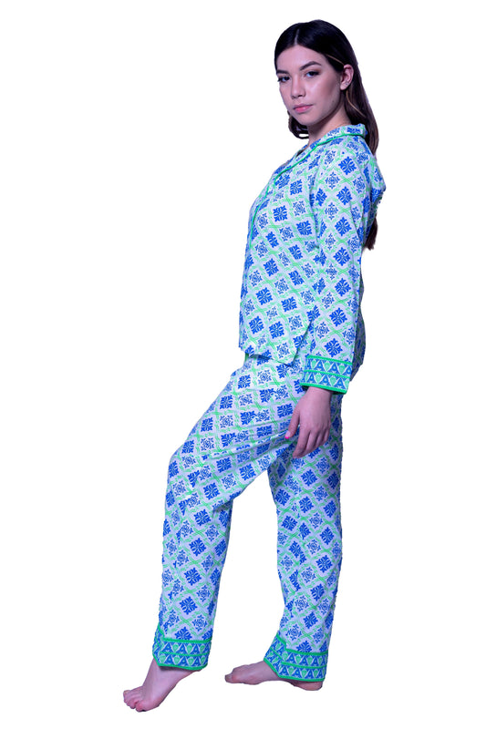 Cotton Printed Shirt style top in Blue