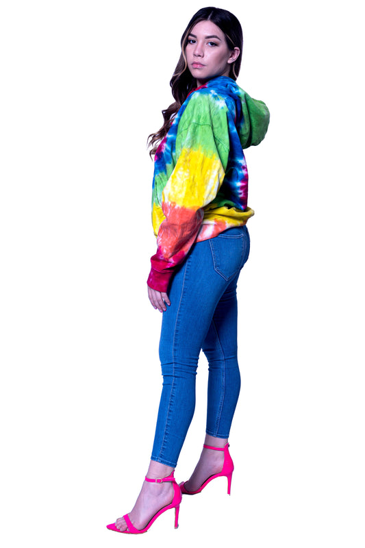 Tie-Dye Multicolor Hoodie Jacket with Cap