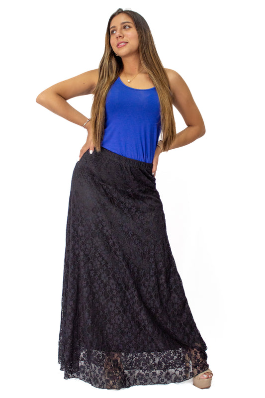 Soft Net Black Long Flayer Skirt