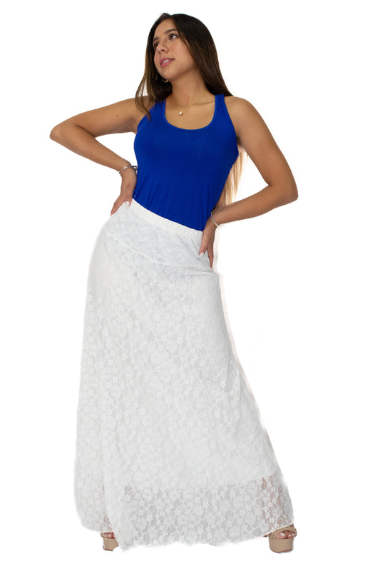 Soft Net White Long Flayer Skirt