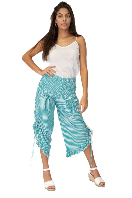 Sky Blue Printed Bottom Tie with Ruffle Pant