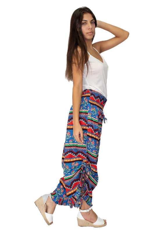 Red Mix Printed Bottom Tie with Ruffle Pant